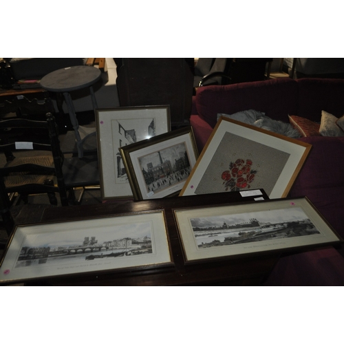 1140 - A COLLECTION OF SIX VINTAGE PRINTS AND ARTWORKS INC  GILT-FRAMED 