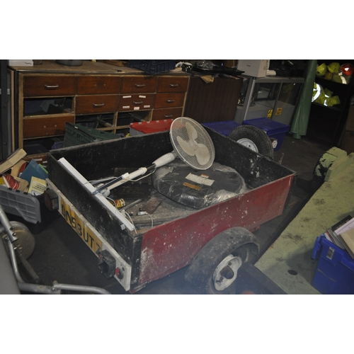 1239 - THE COMPACT CAR TRAILER WITH SPARE WHEEL, LIGHT-BOARD ETC. THE BOX MEASURES 91CM BY 124CM. WILL NEED... 
