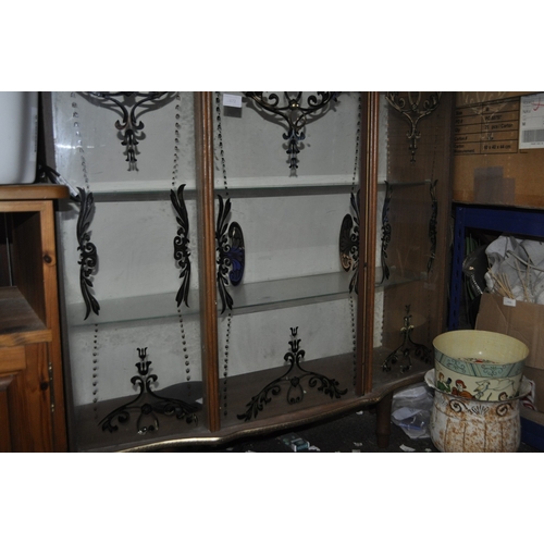 472 - THE VINTAGE FRENCH SWAG AND DROP MOTIF TRIPLE-SHELVED GLASS FRONTED DISPLAY CABINET