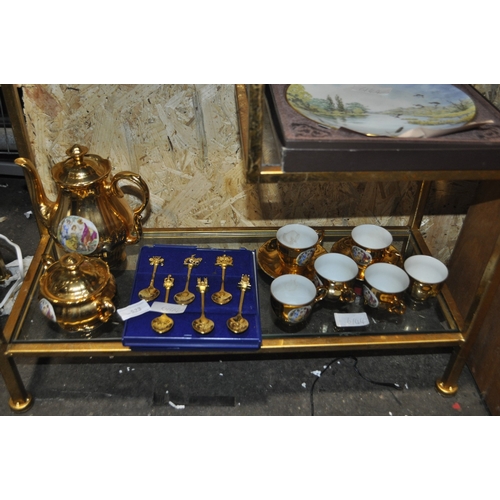 523 - A SELECTION OF VINTAGE EPIAG GOLD LUSTRE TEA SET WITH THE THREE GRACES PRINT INC TEAPOT, SUGAR BOWL,... 