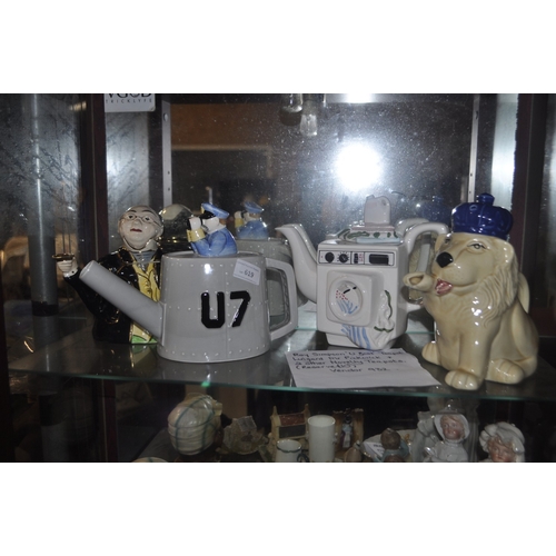 619 - A ROY SIMPSON TEA POT AND A LINGARD MR PICKWICK PLUS 2 OTHER NOVELTY TEA POTS GREAT COLLECTION