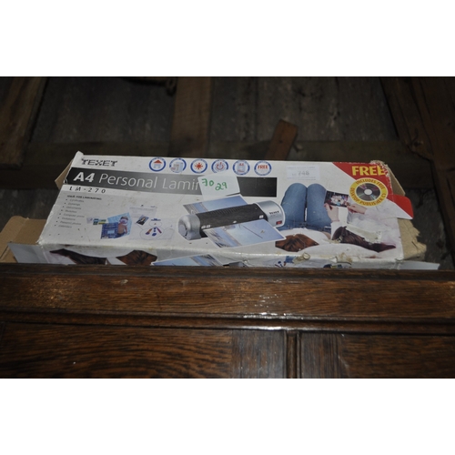 748 - TEXET A4 PERSONAL LAMINATOR LMLM270