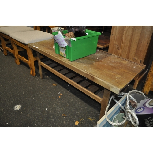 981 - VINTAGE SLATTED SHELF TEAK COFFEE TABLE