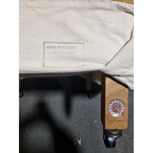 942 - A vintage mid-century modern Sherrill style small armchair reupholstered by Moran Upholsterers of To... 