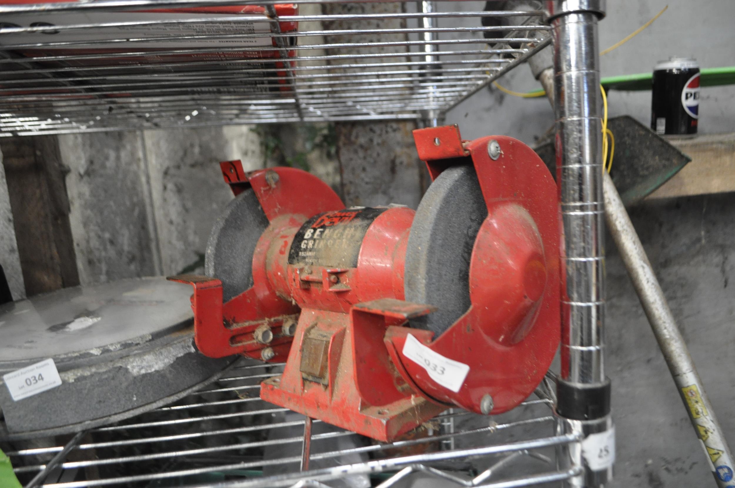A Power Devil bench mounted twin wheel grinder / sander