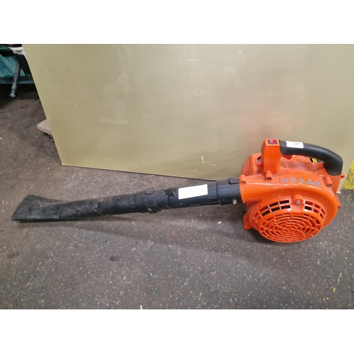 107 - A Single Handheld Petrol Leaf BlowerA single handheld petrol-powered leaf blower featuring an oran... 