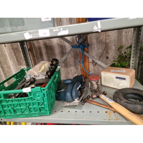 89 - A Collection of Workshop Tools, Hardware, and Electronics including Black and Decker Cordless Saw an... 