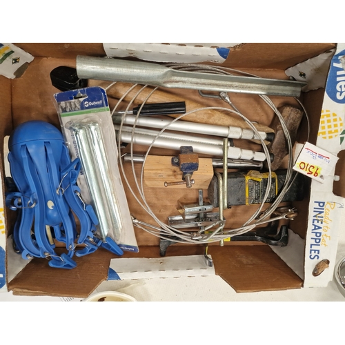 90 - An Assortment of Camping Equipment and Hand Tools including Outwell Ground StakesAn assortment of ... 