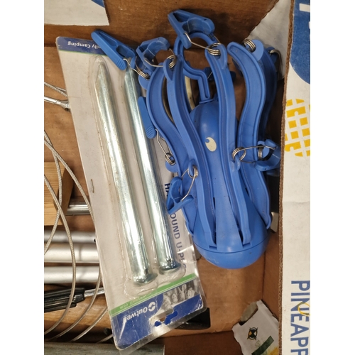 90 - An Assortment of Camping Equipment and Hand Tools including Outwell Ground StakesAn assortment of ... 