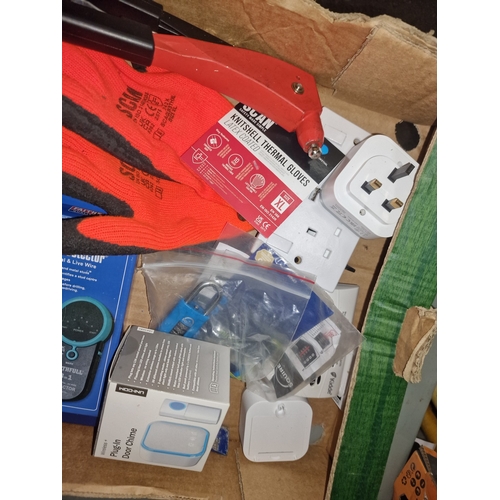 93 - An Assortment of Branded Hand Tools, Home Security, and Electrical AccessoriesAn assortment of tra... 