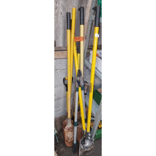 96 - A Collection of Heavy-Duty Fibreglass-Handled Construction and Gardening Tools Including Roughneck... 