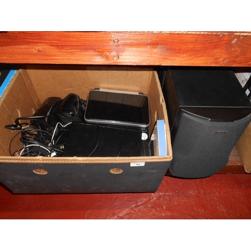 84 - Box of electrical items and speakers