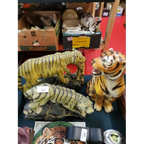 151 - 3 large tiger figures and plate