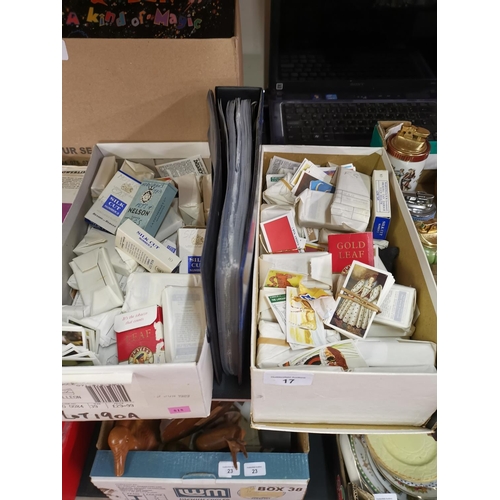 17 - 2 boxes of vintage cigarette cards and folder