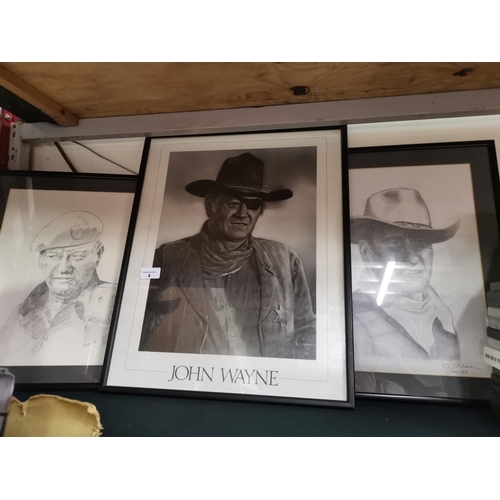 4 - 3 John Wayne pencil drawings and print