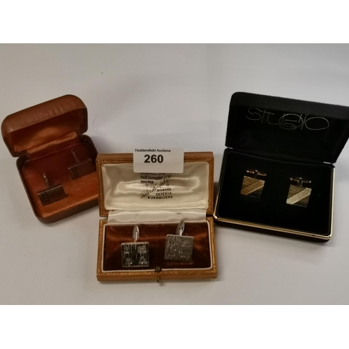 260 - 3 sets of cufflinks including solid silver