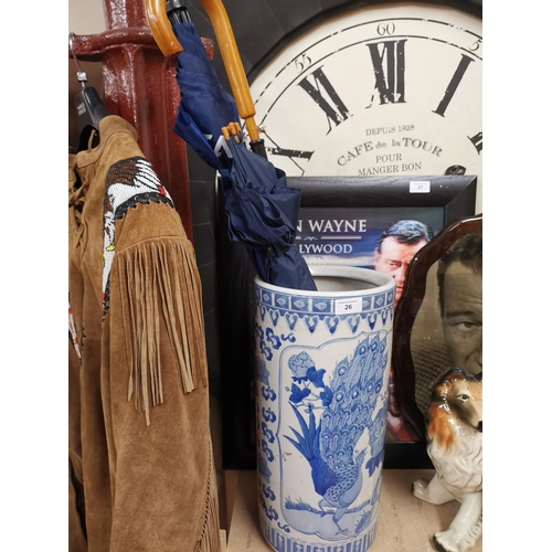 26 - Vintage Chinese porcelain blue and white umbrella stand