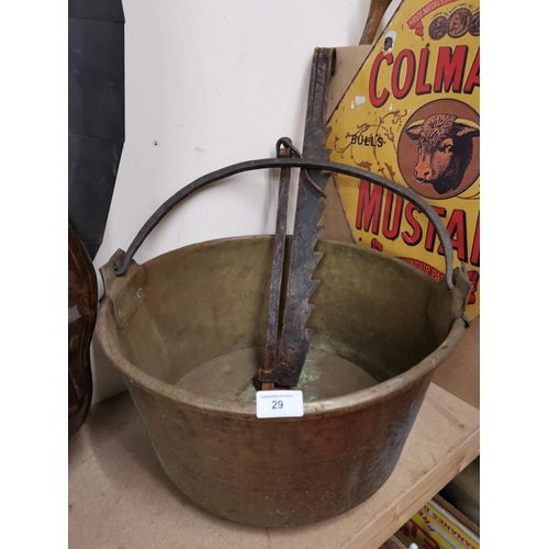 29 - Heavy vintage brass cauldron and bracket