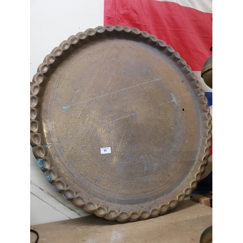 53 - Vintage brass engraved tray- 31 inch diameter