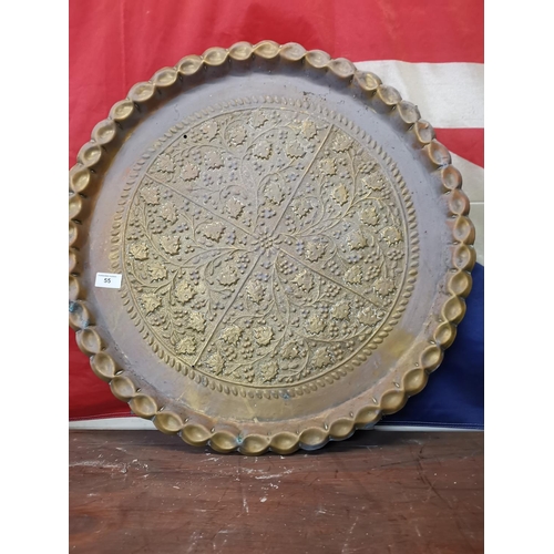 55 - Vintage brass engraved tray- 26 inch diameter