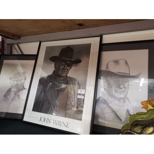 6 - 3 John Wayne pencil drawings and prints