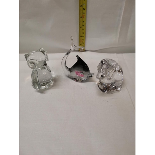 300 - 3 glass animal paper weights