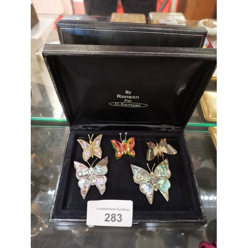 283 - 5 vintage butterfly pins including 2 silver backed ones