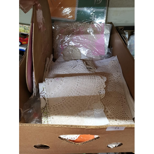 71 - Box of vintage linen etc