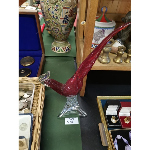 515 - Murano glass cranberry pheasant