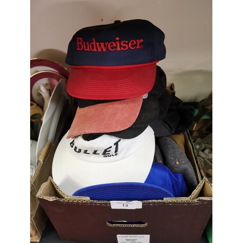 13 - Box of baseball caps etc