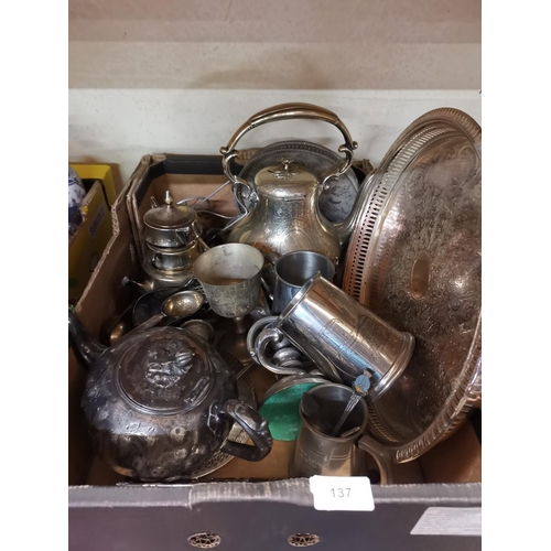 137 - Box of mixed collectables and silver plate