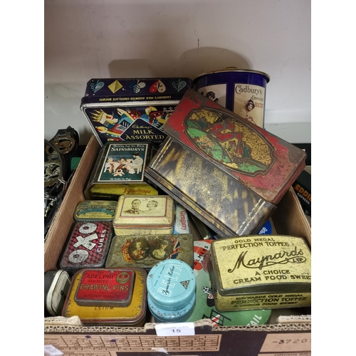 15 - Box of old vintage tins- 20+