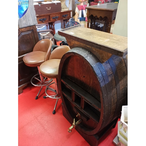 246 - Oak barrel bar and 2 stools