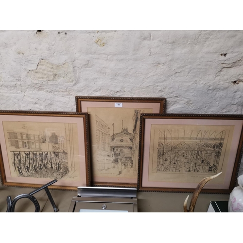 66 - 3 framed pencil drawings