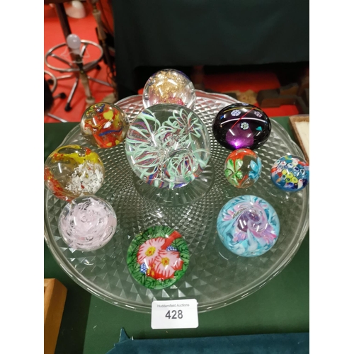 428 - 10 collectable paperweights- tray not included