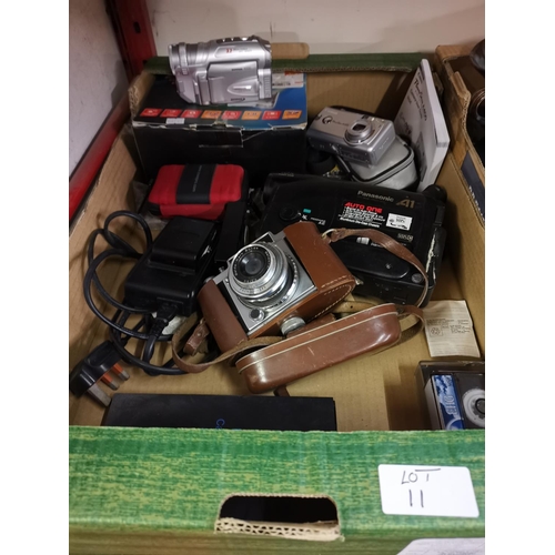 11 - Box of vintage cameras and camcorders