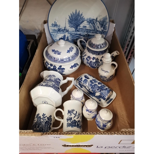 144 - Box of Blue Willow and Wedgewood