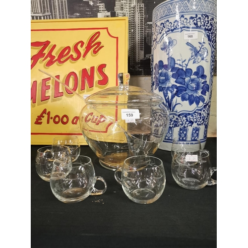 159 - Glass punch bowl and glasses