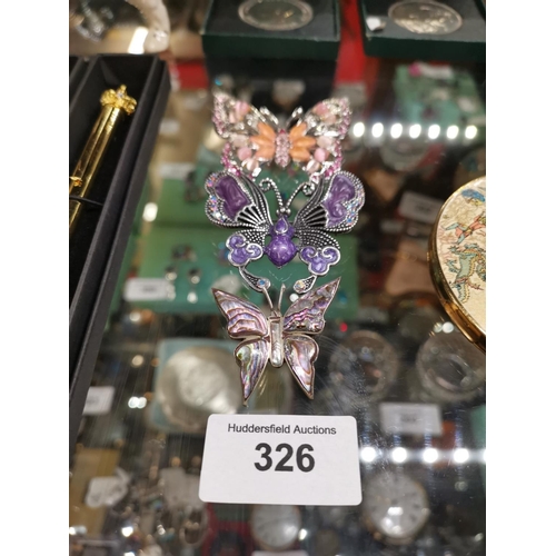 326 - 3 butterfly brooches