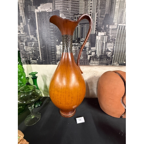 114 - Vintage Hand Carved Wooden Pitcher