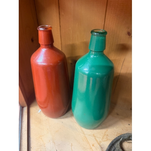 66 - 2x Vintage Portuguese Painted Wine Bottles