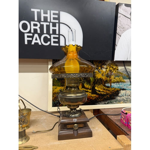 74 - Amber Glass Kerosene Stand Lamp