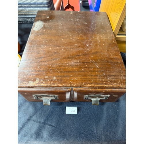 357 - Oakwood Two Drawer Index Card Filling Cabinet