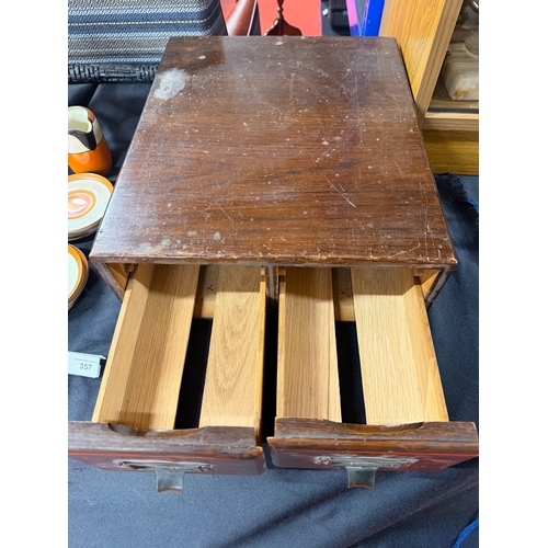 357 - Oakwood Two Drawer Index Card Filling Cabinet