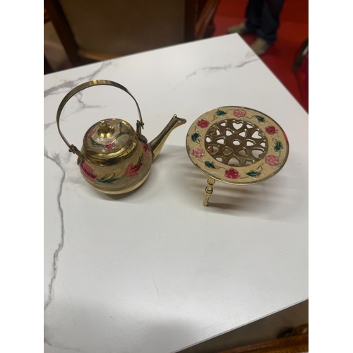 9 - Miniature Brass Teapot And Trivet Stand