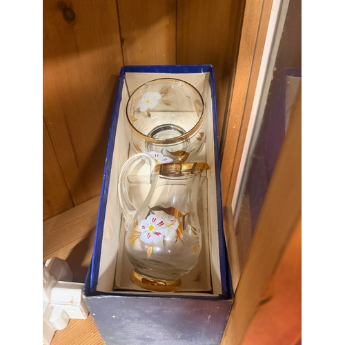 35 - Hand Painted Glass Pitcher and Tumbler Set