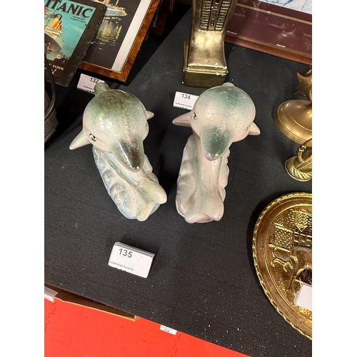 75 - 2 Porcelain Dolphin Figures