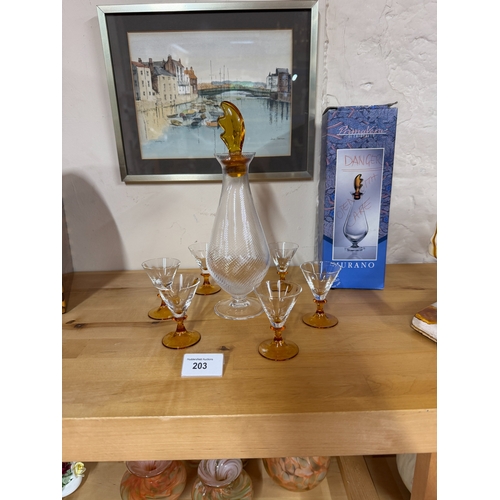 111 - Murano Glass Decanter Set With Amber And Clear Glass