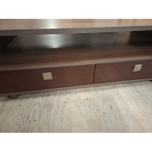 1 - Large Wood Coffee Table With Shelf & Draws