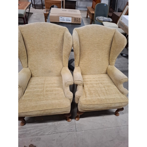 34 - Pair of Beige Wing Back Arm Chairs